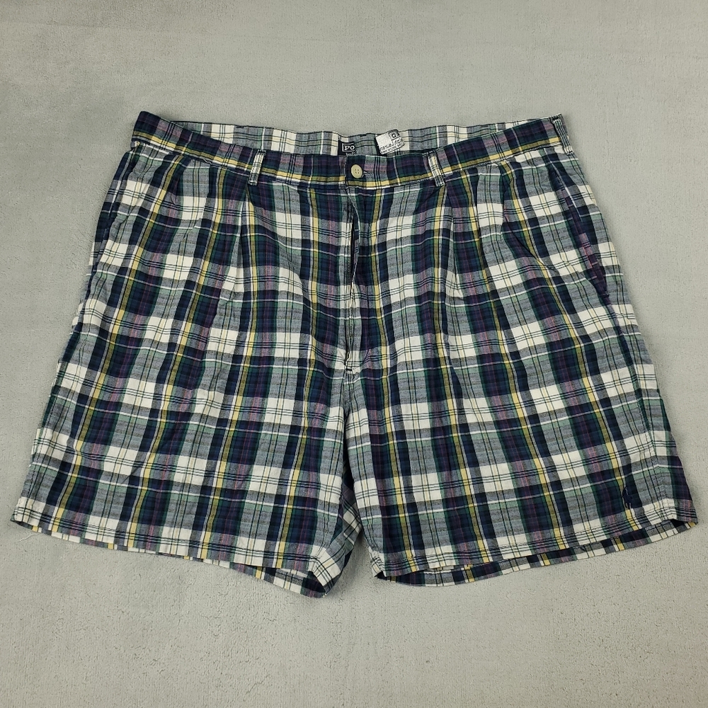 Vintage Polo Ralph Lauren Shorts Mens 42 Tartan Plaid Pleated 90s Pony Colorful